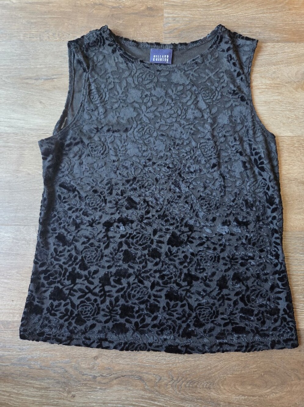 Hillard & Hanson Black Semi Sheer Velvet Burnout Brocade Floral Sleeveless Top